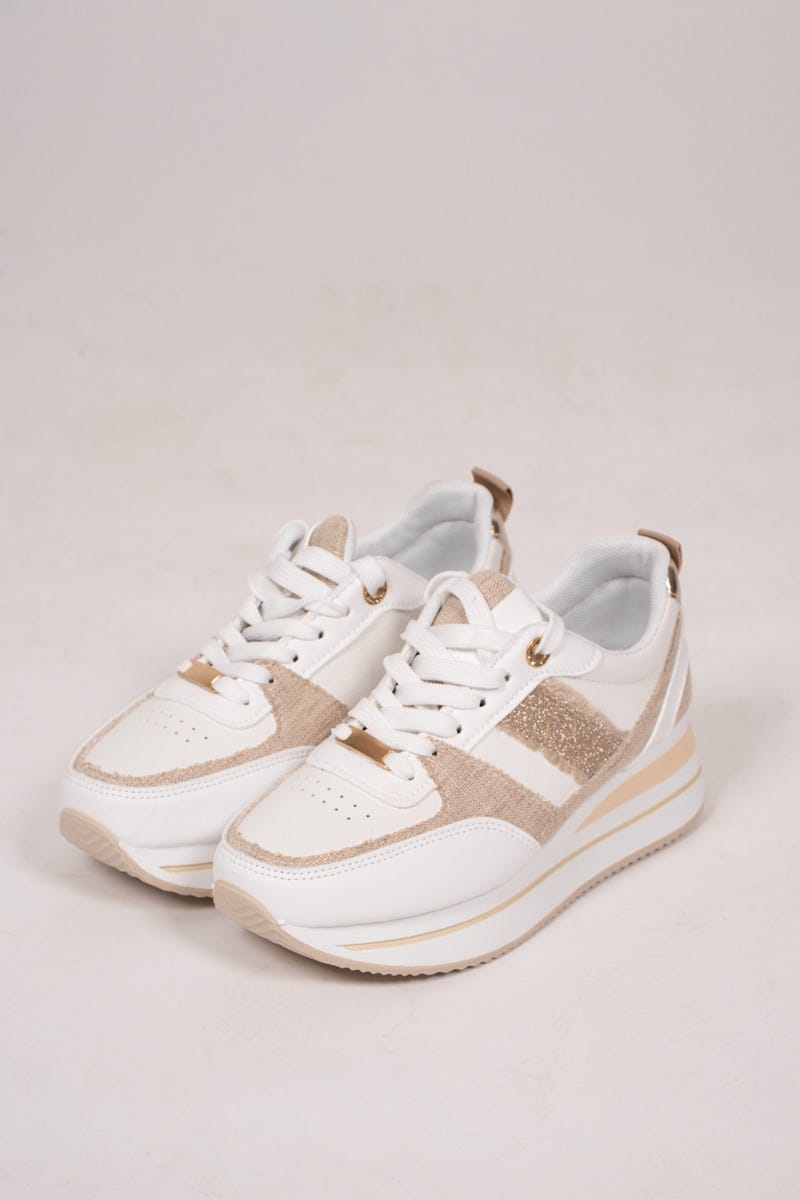 Sneakers m. glimmer stribe Beige