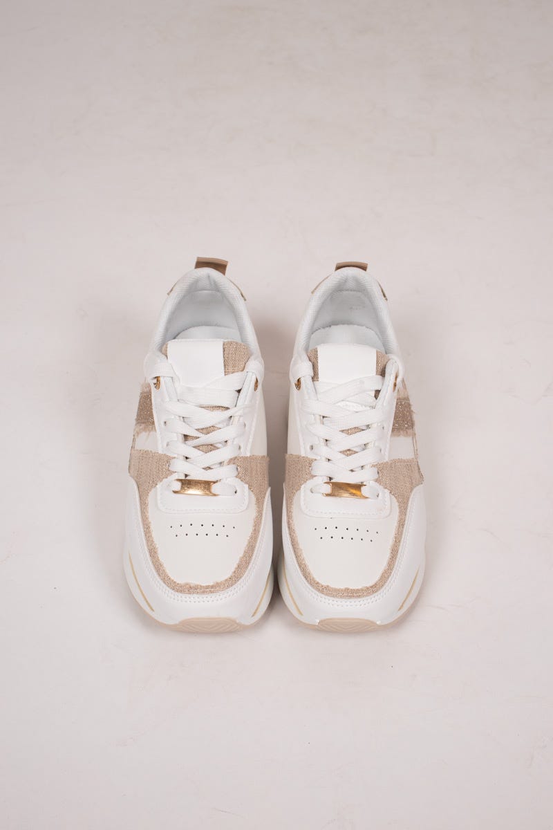 Sneakers m. glimmer stribe Beige