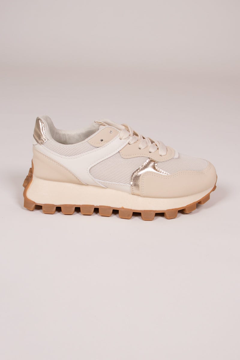 Sneakers m. markant sål Beige