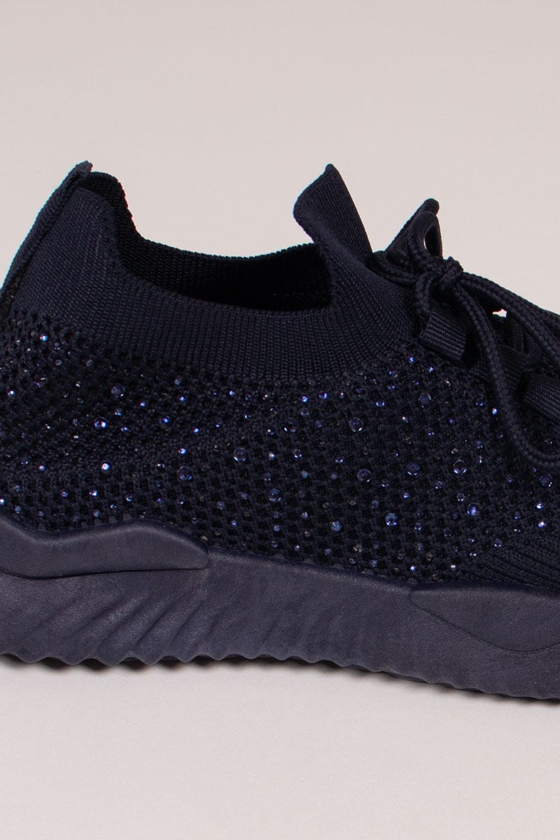 Slip-On sneakers m. snøre og glittersten Navy