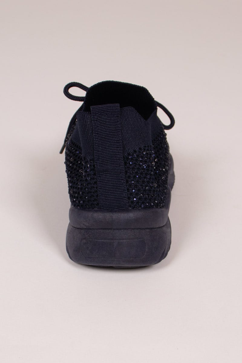 Slip-On sneakers m. snøre og glittersten Navy