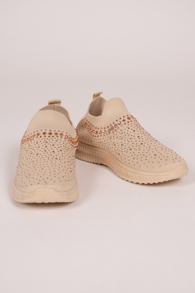 Slip-On sneakers m. glittersten Beige