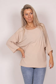 Bluse m. batwing og plissé Beige