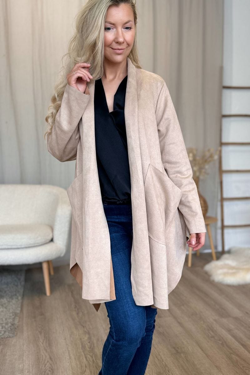 Cardigan i imiteret ruskind Beige