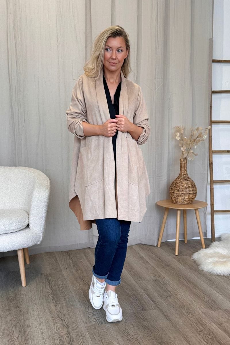 Cardigan i imiteret ruskind Beige