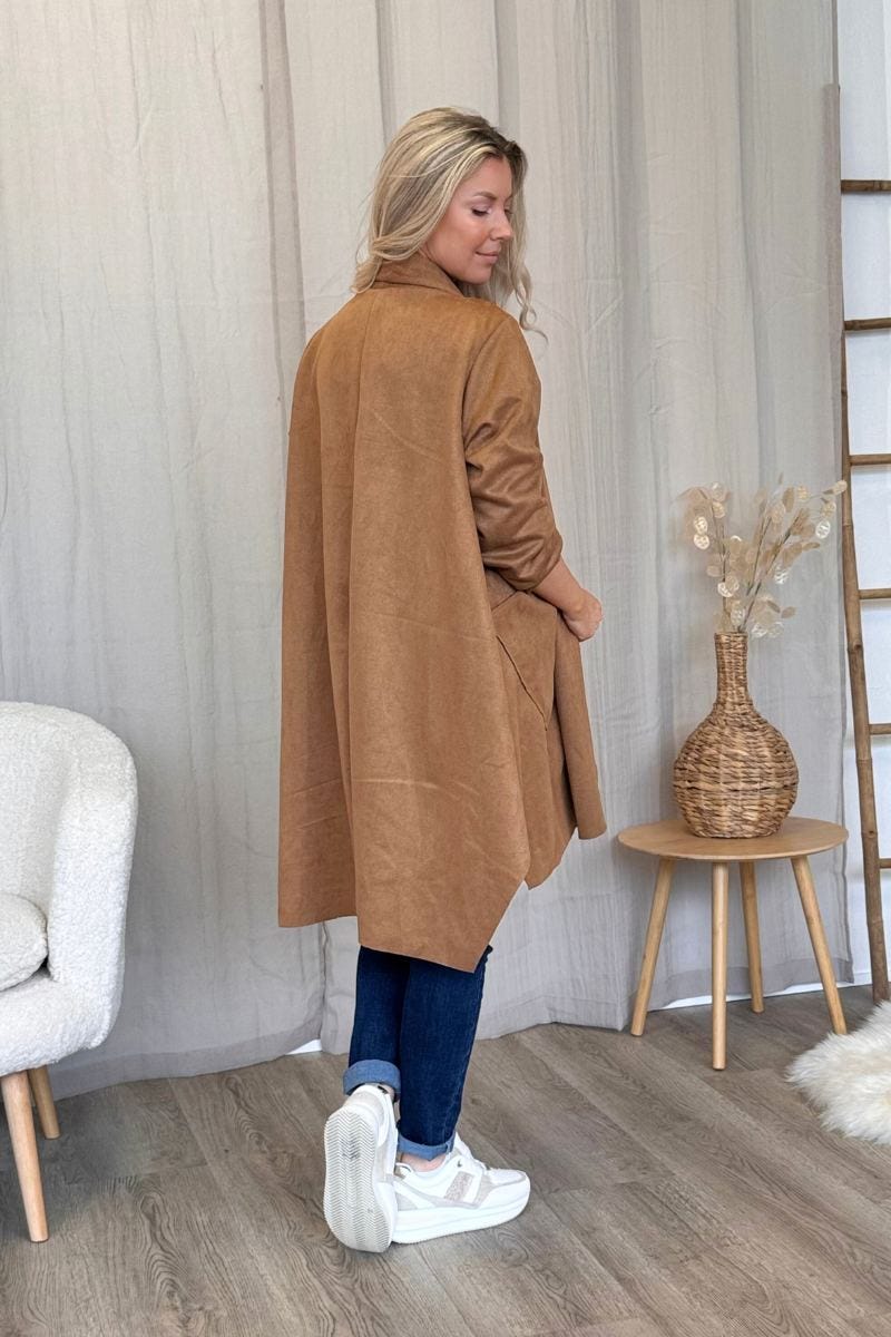 Cardigan i imiteret ruskind Camel