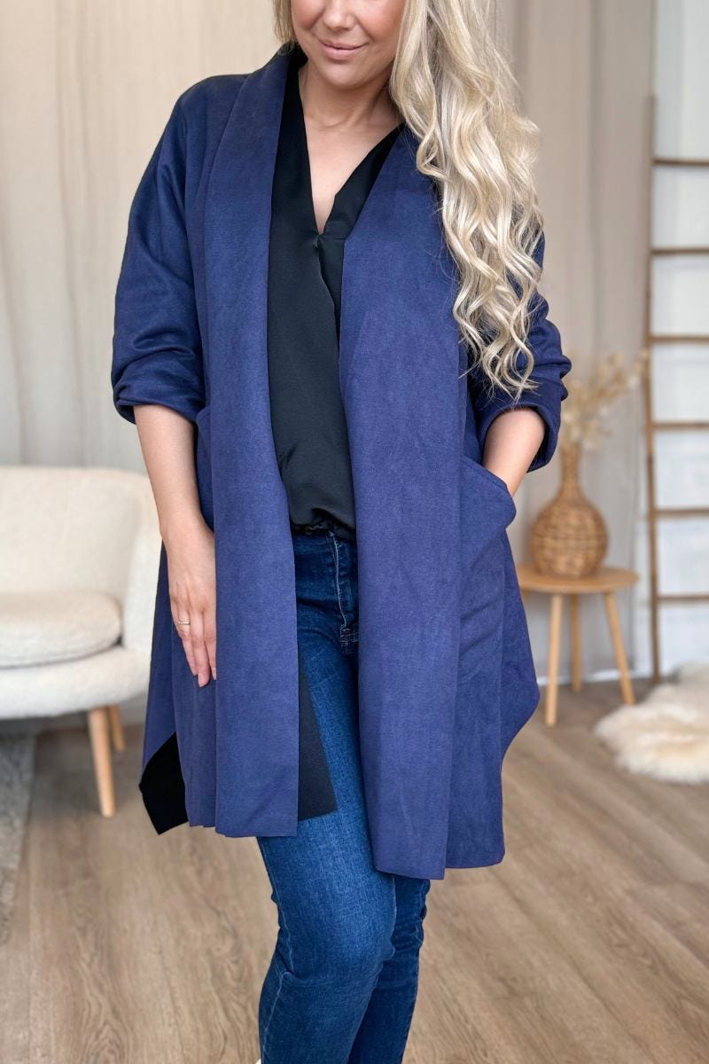 Cardigan i imiteret ruskind Navy