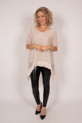 Tunika m. batwing og v-hals Beige