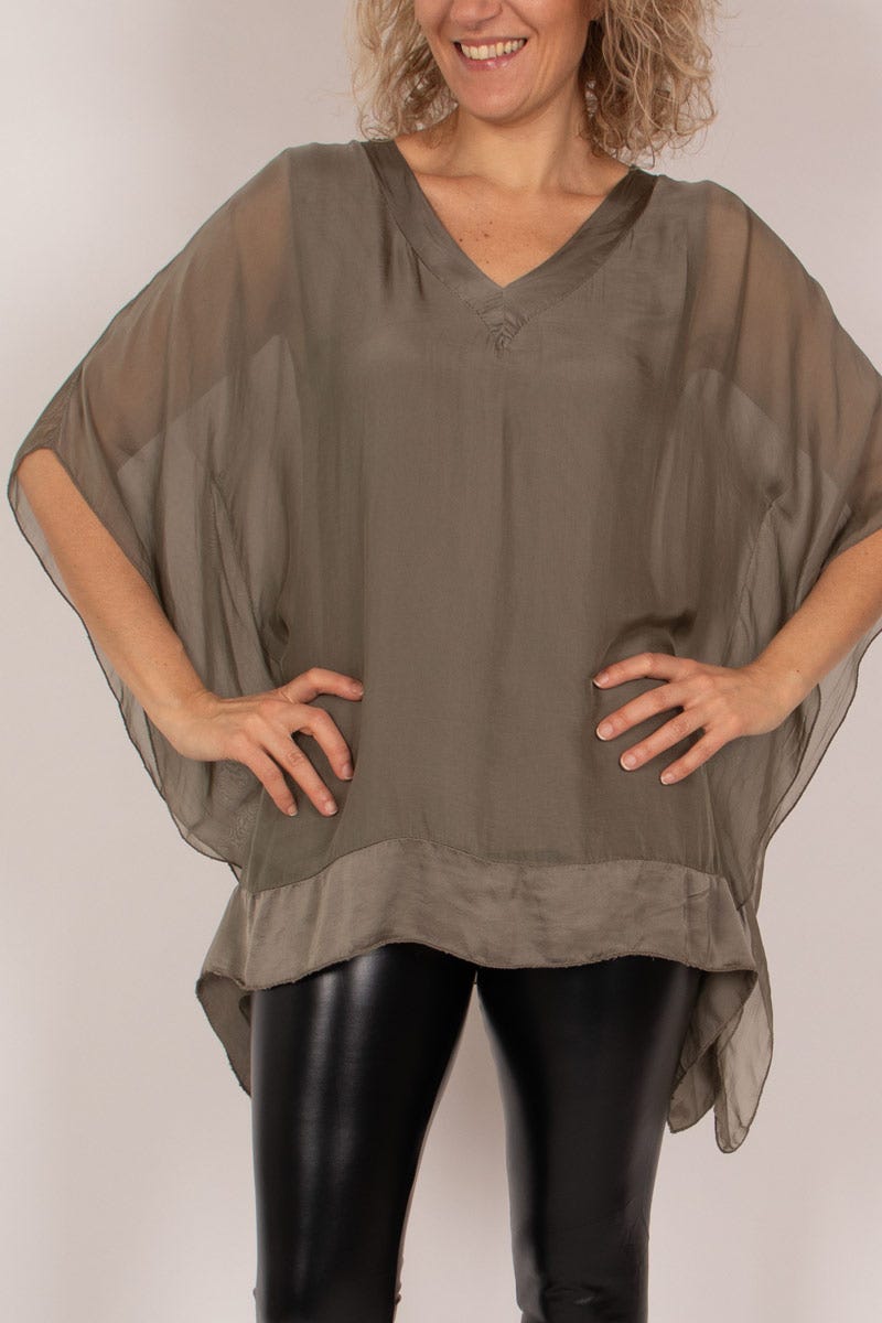 Tunika m. batwing og v-hals Khaki