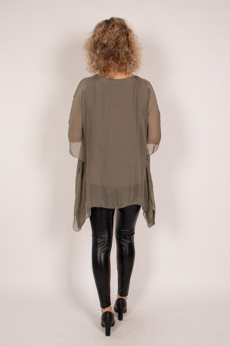 Tunika m. batwing og v-hals Khaki