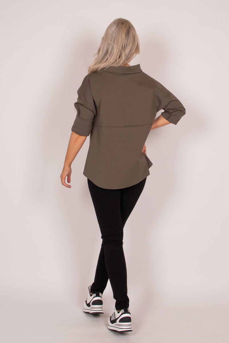 Bluse m. rullekrave Khaki