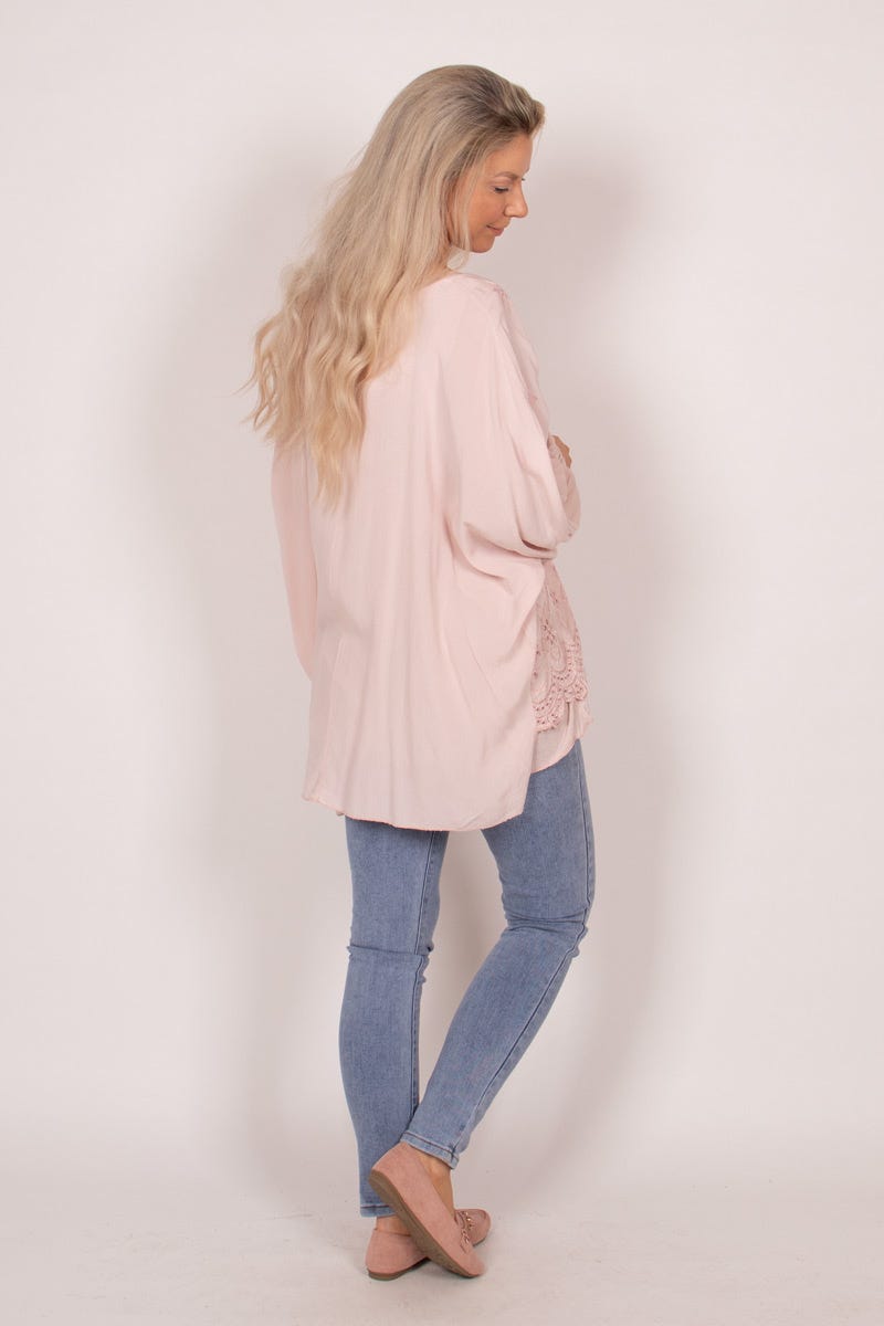 Bluse m. broderi anglaise Rosa