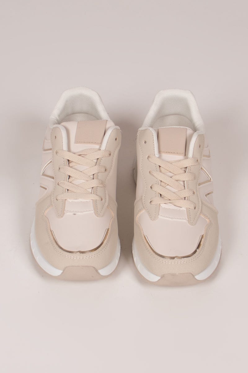 Sneakers m. guld detaljer Beige