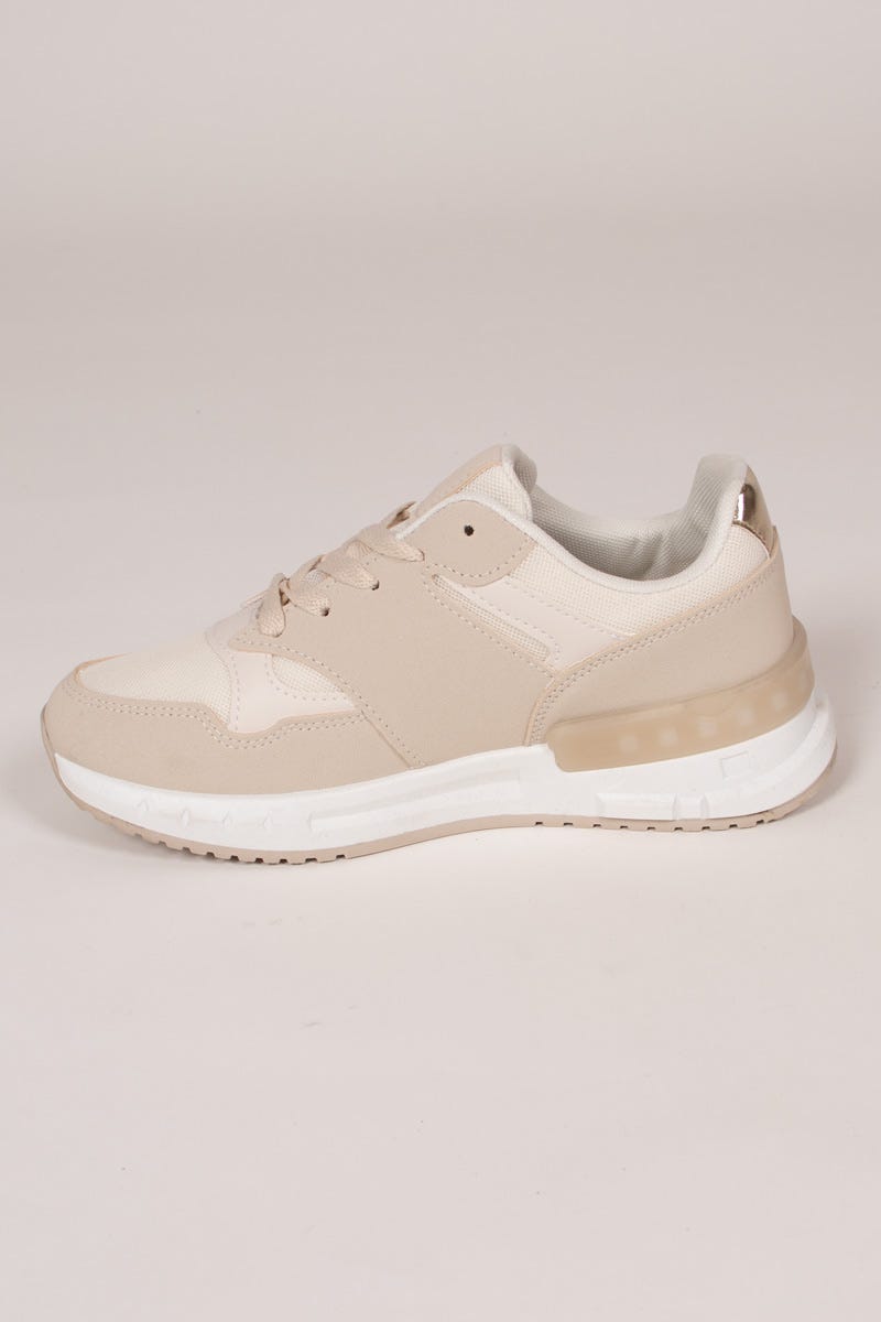 Sneakers m. mesh og gulddetaljer Beige