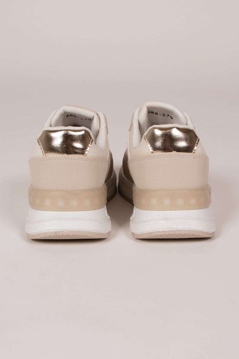 Sneakers m. mesh og gulddetaljer Beige