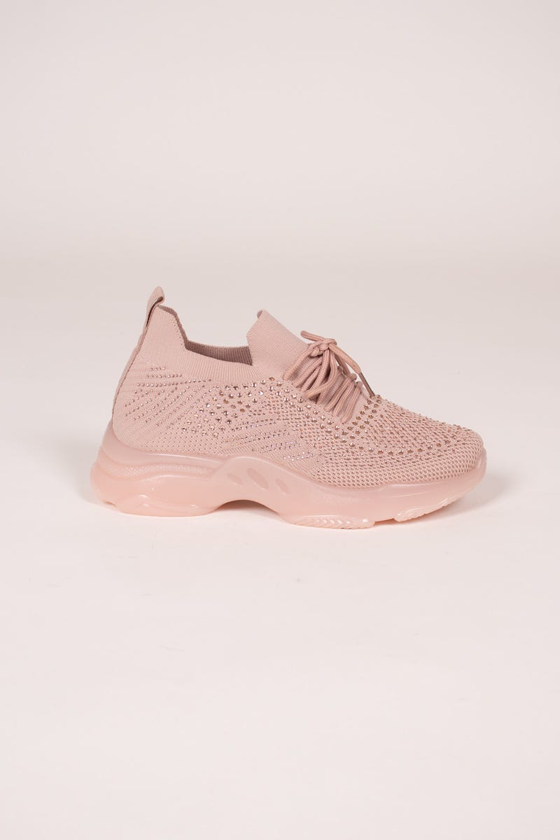 Sneakers m. snøre og glimmersten Rosa