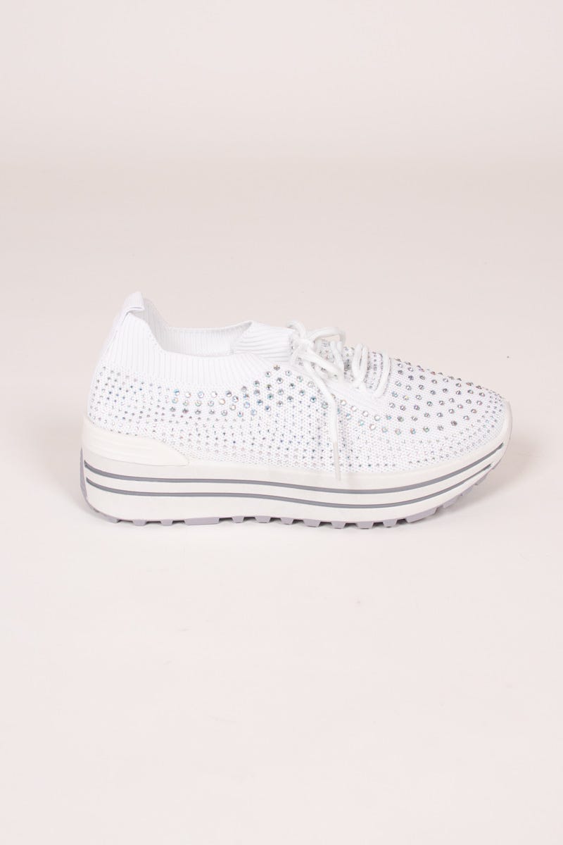 Slip-On sneakers m. glittersten og hvid sål Hvid