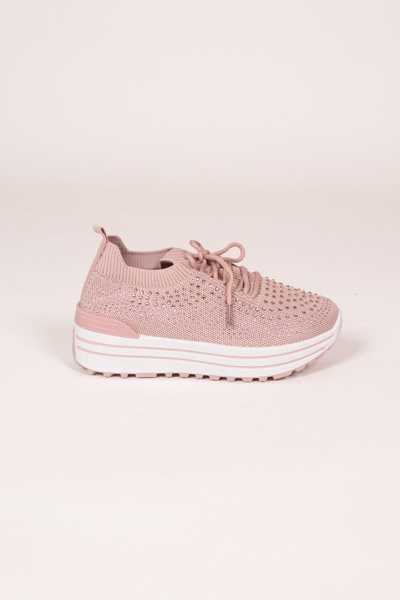 Slip-On sneakers m. glittersten og hvid sål Rosa