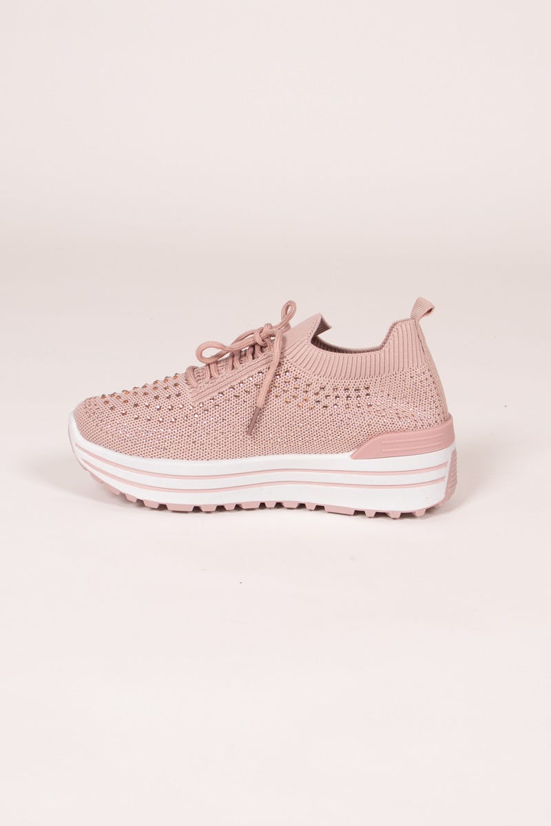 Slip-On sneakers m. glittersten og hvid sål Rosa