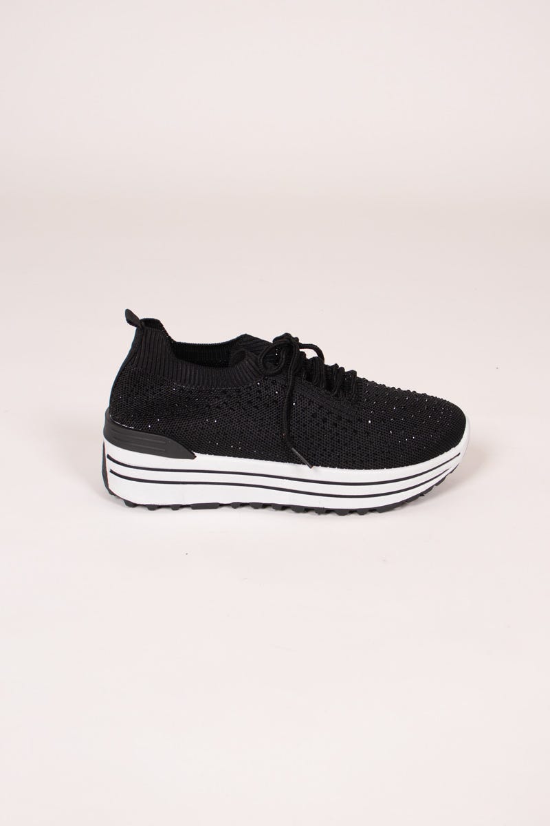 Slip-On sneakers m. glittersten og hvid sål Sort