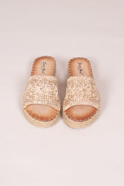 Espadrille sandal m. vævet detalje Beige