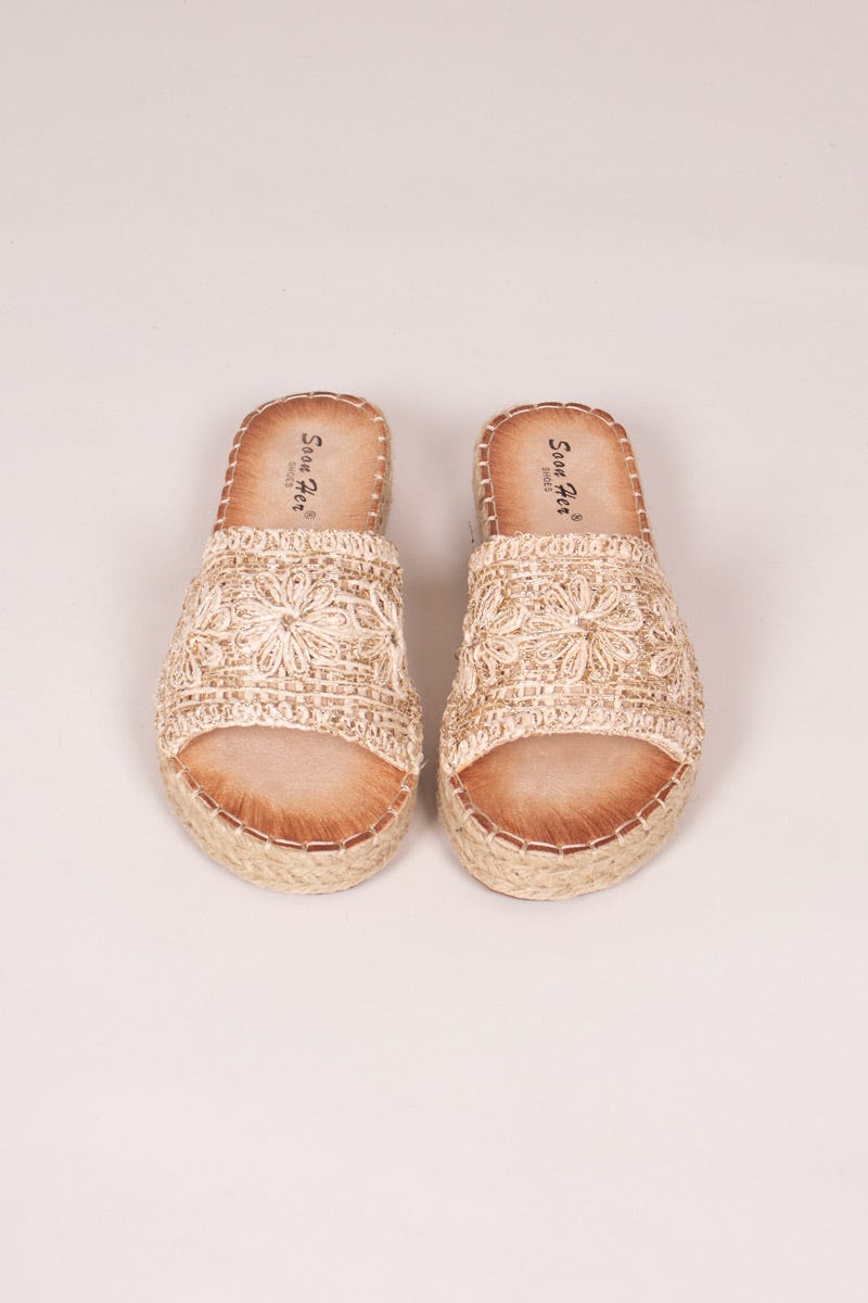 Espadrille sandal m. vævet detalje Beige