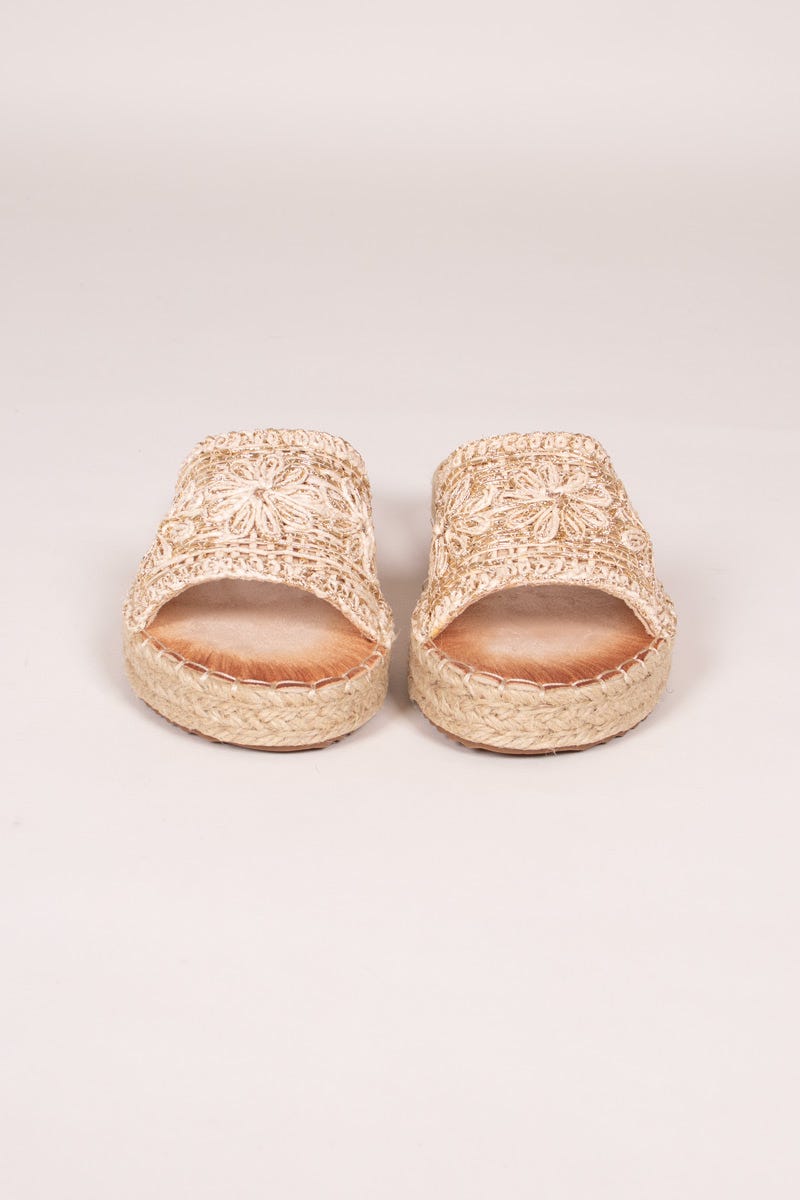 Espadrille sandal m. vævet detalje Beige