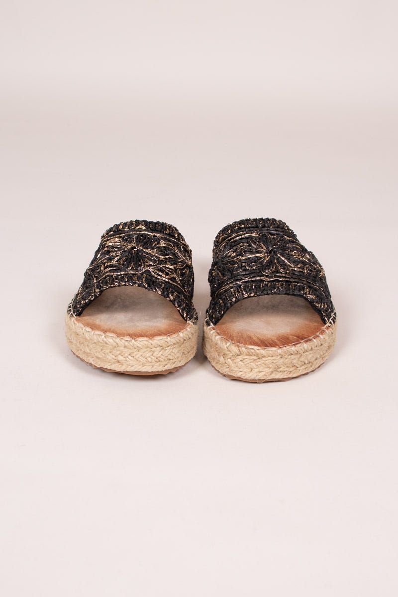 Espadrille sandal m. vævet detalje Sort