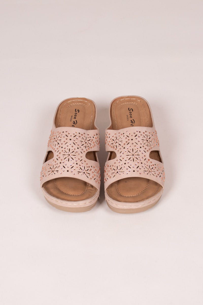 Sandaler m. mønster og sten Beige