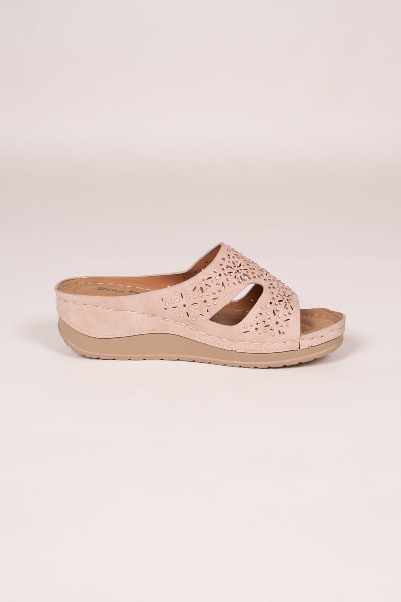 Sandaler m. mønster og sten Beige