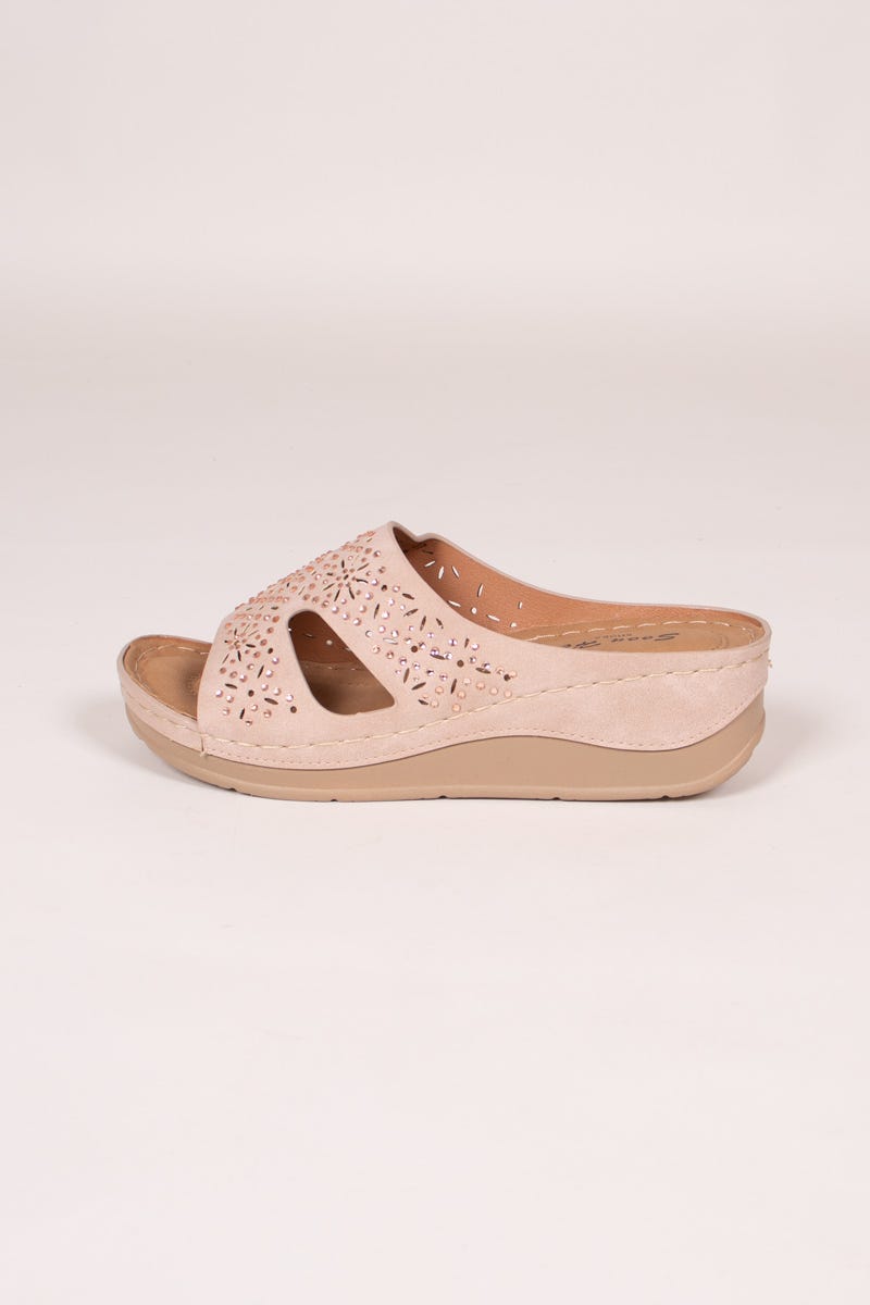 Sandaler m. mønster og sten Beige