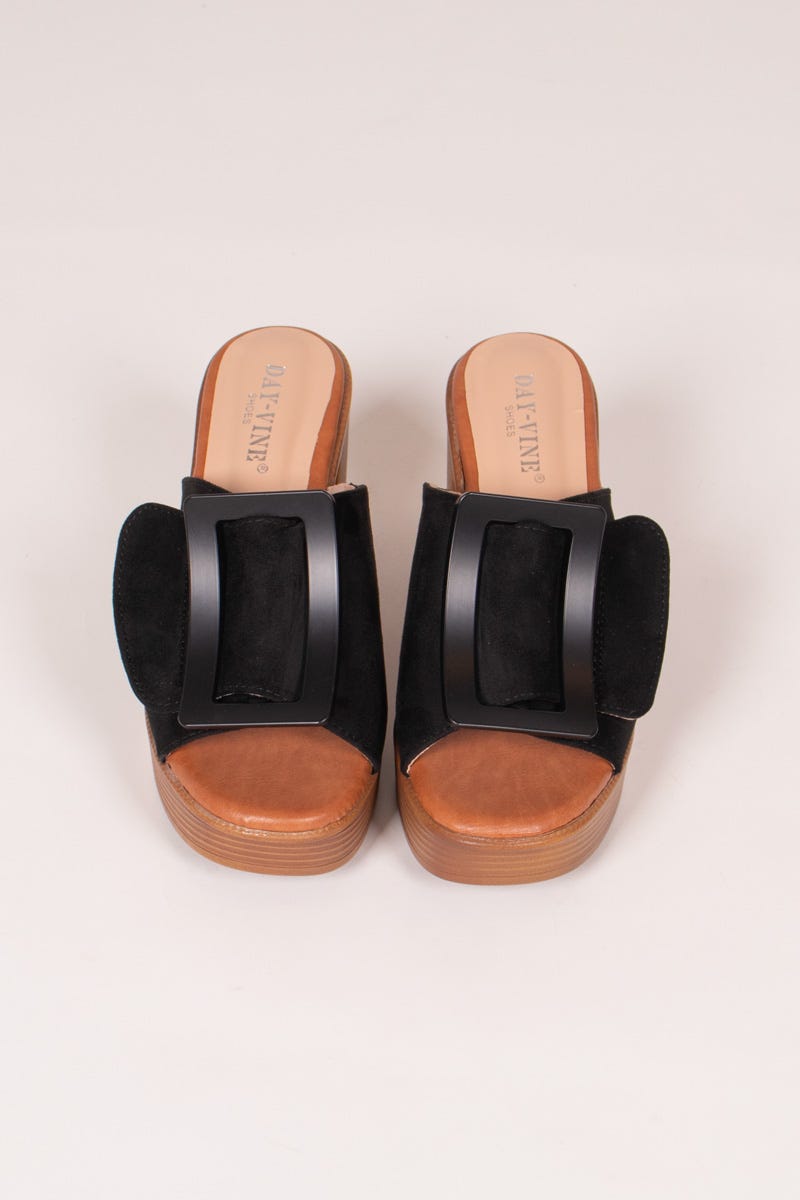 Højhælet plateau sandal Sort