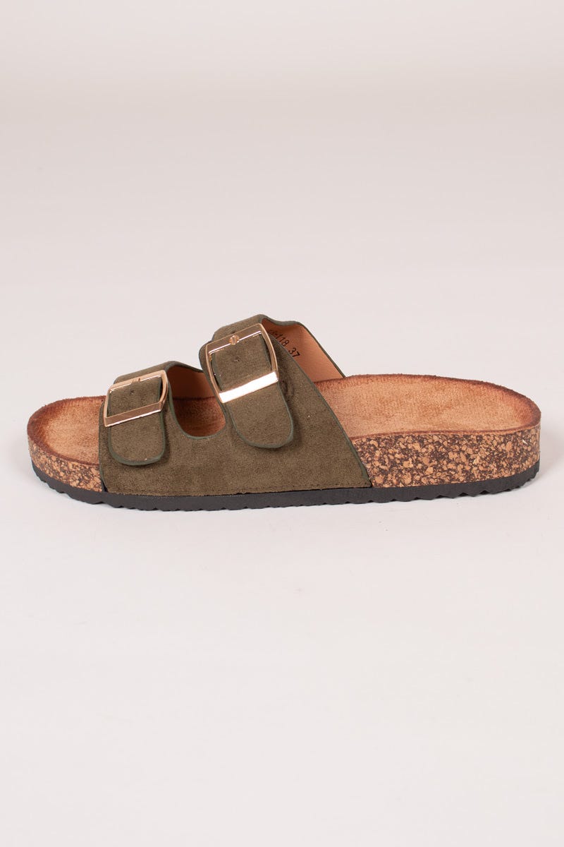 Slippers m. spænder Khaki