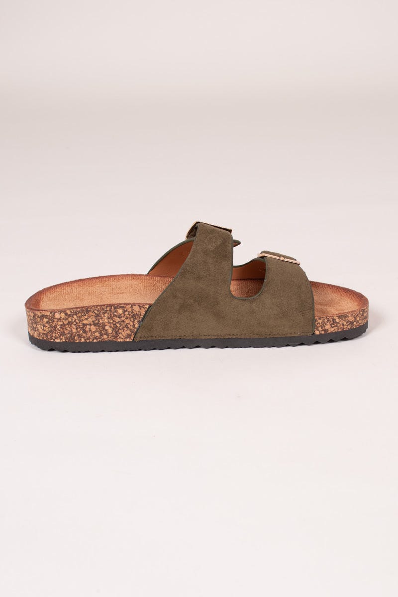 Slippers m. spænder Khaki