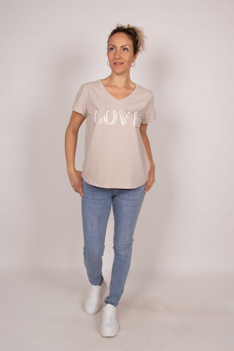 T-shirt m. tekst Beige