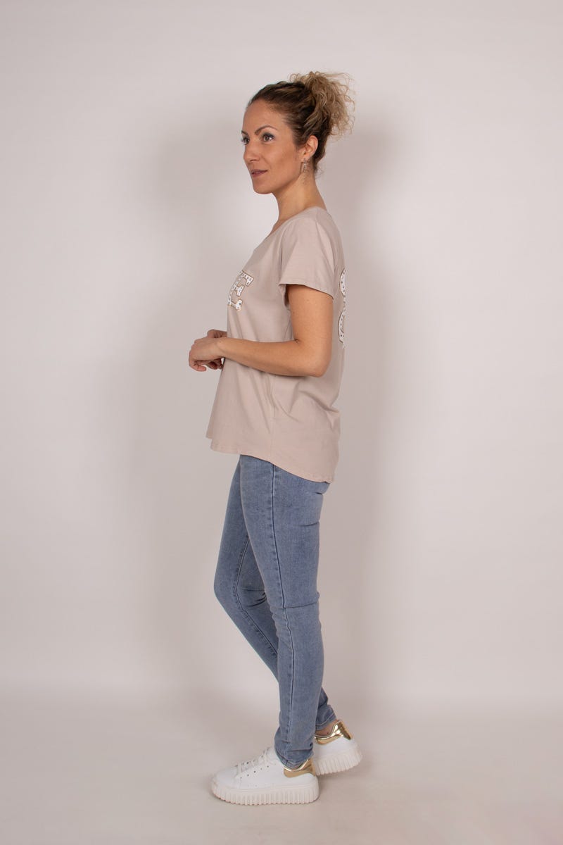 T-shirt m. tekst Beige