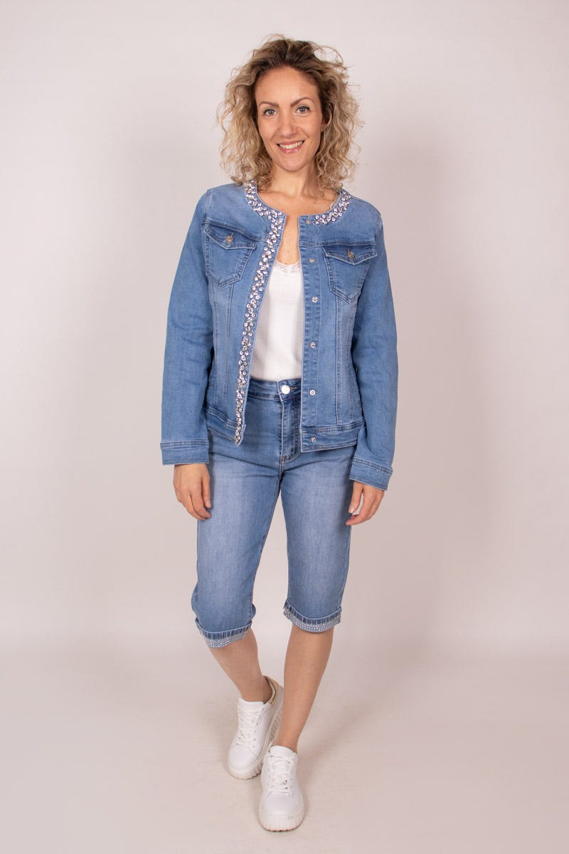 Plus size denim jakke m. sten
