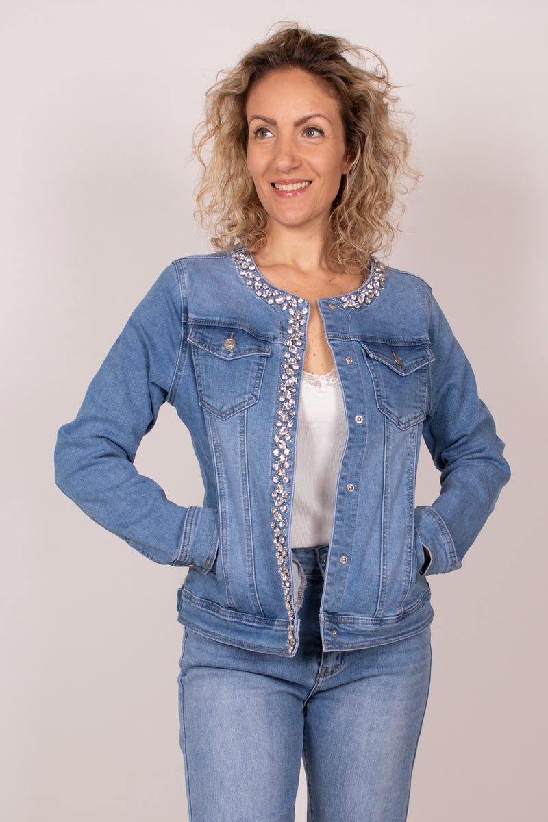 Plus size denim jakke m. sten