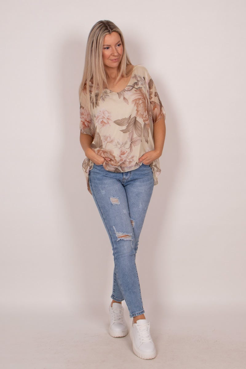 Top m. store blomster Beige