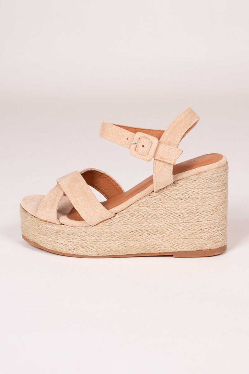 Espadrillos sandal m. kilehæl Beige