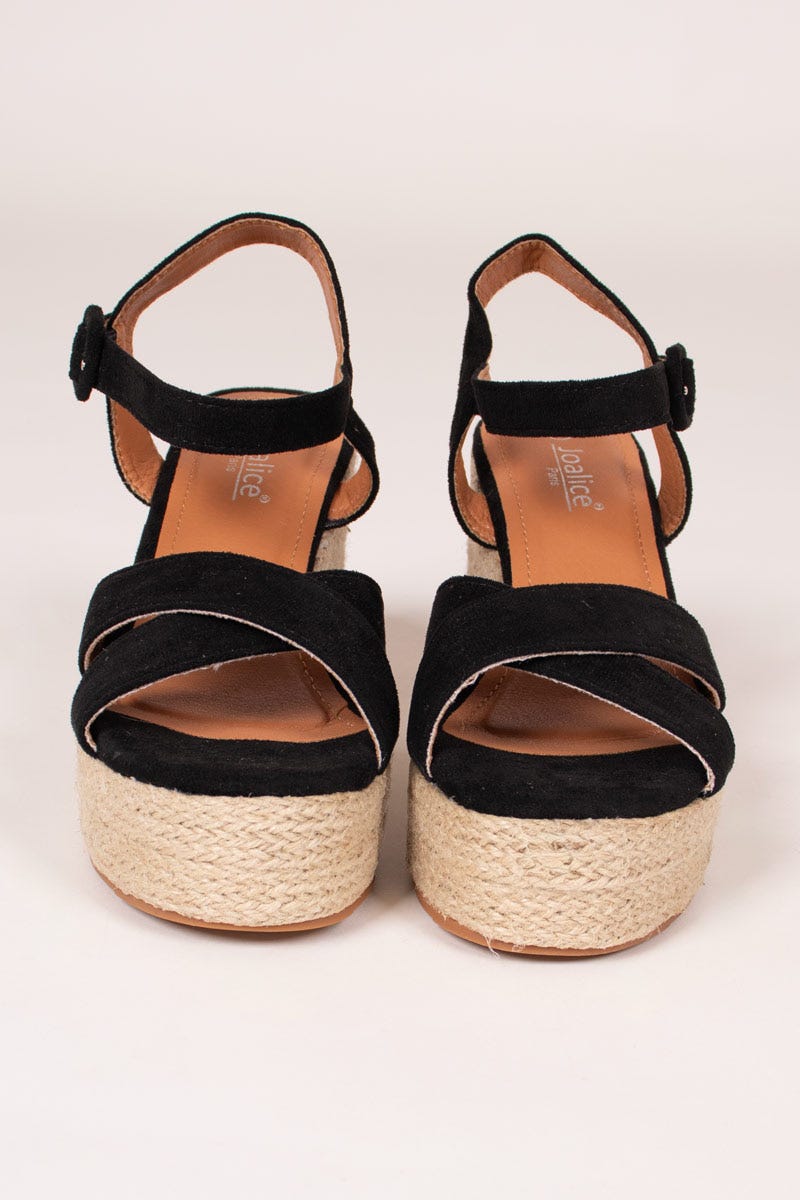 Espadrillos sandal m. kilehæl Sort