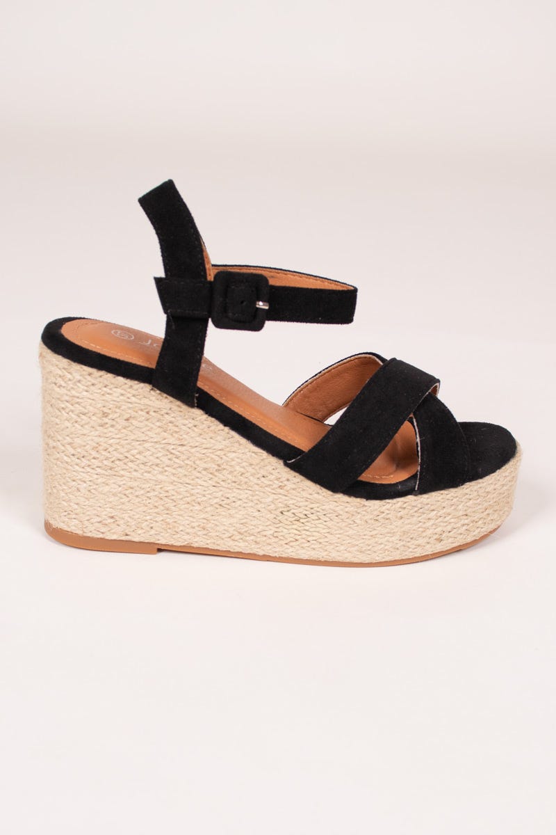 Espadrillos sandal m. kilehæl Sort