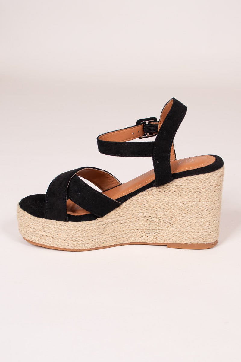 Espadrillos sandal m. kilehæl Sort