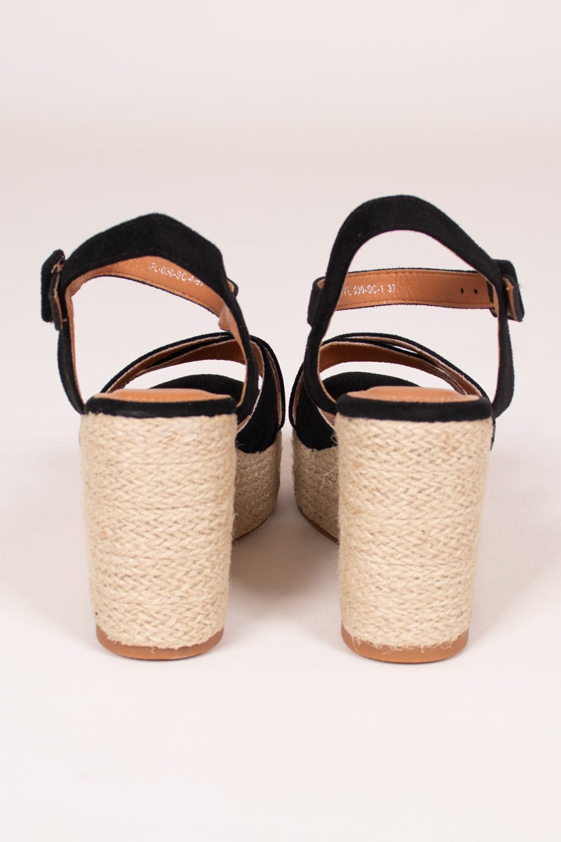 Espadrillos sandal m. kilehæl Sort