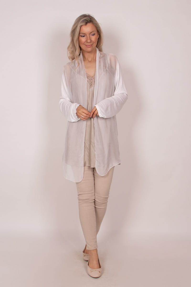 Cardigan m. chiffon detalje Hvid