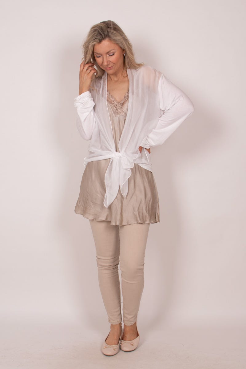 Cardigan m. chiffon detalje Hvid