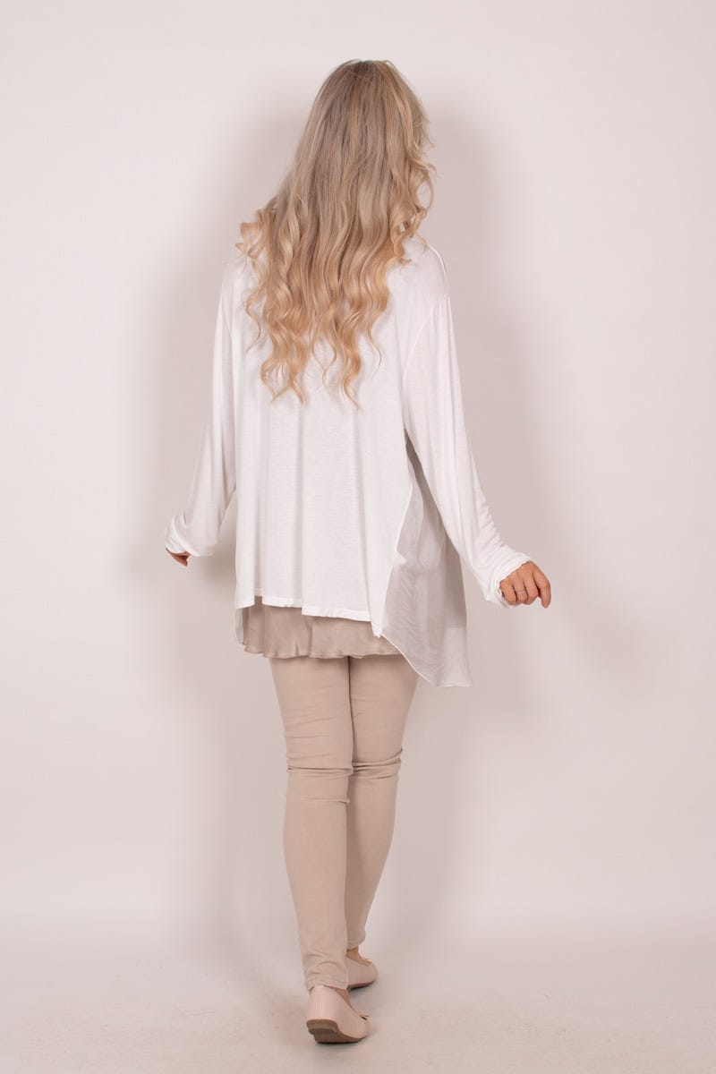 Cardigan m. chiffon detalje Hvid