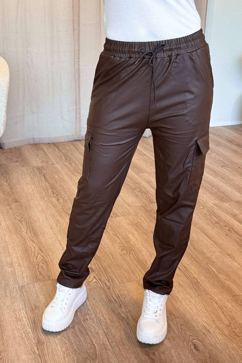 Læderlook cargopants Brun