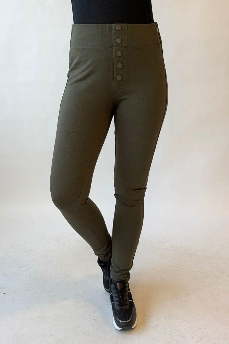 Jeggings m. knapdetaljer Khaki