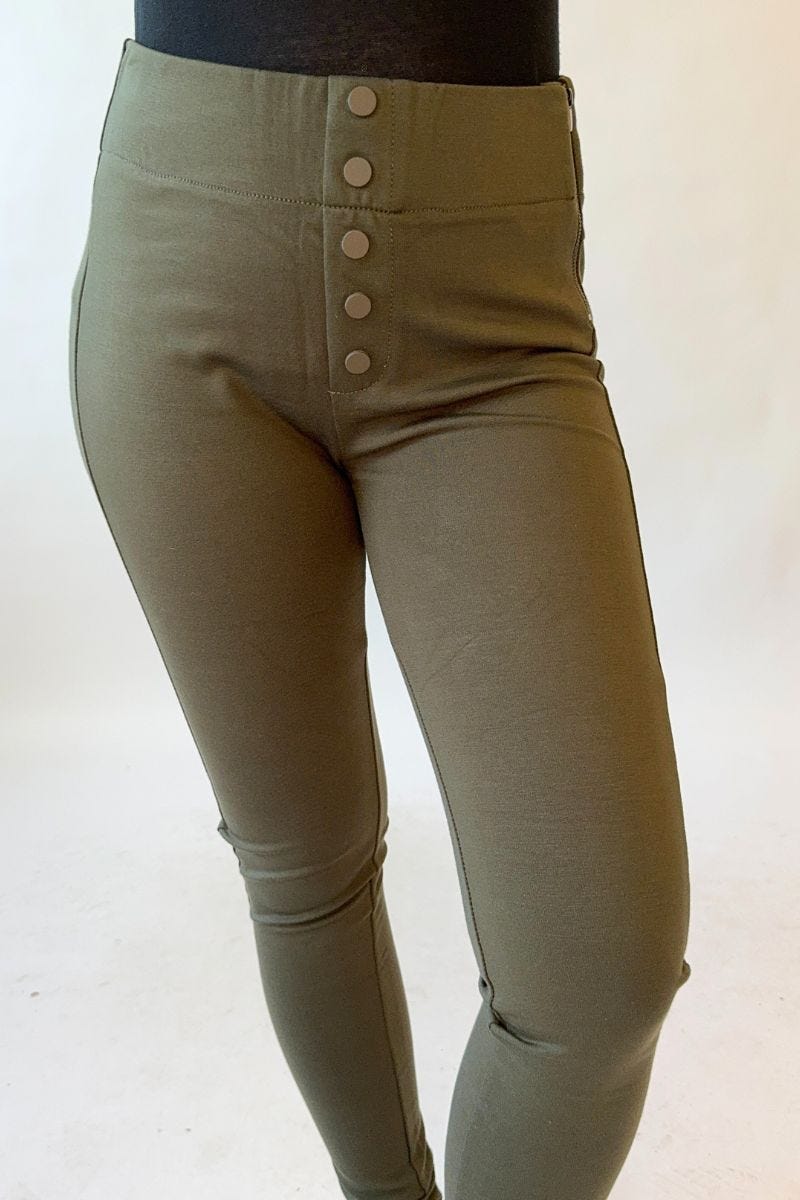 Jeggings m. knapdetaljer Khaki